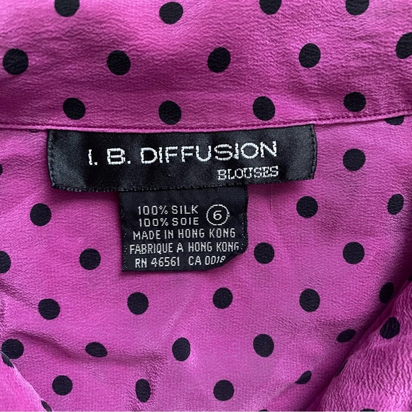 I.B. Diffusion 100% Silk Polka Dot Pleated Blouse Button Down - Picture 9 of 16